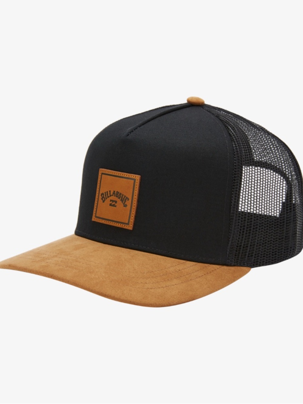 Billabong Black and Tan Trucker Hat with Leather Patch